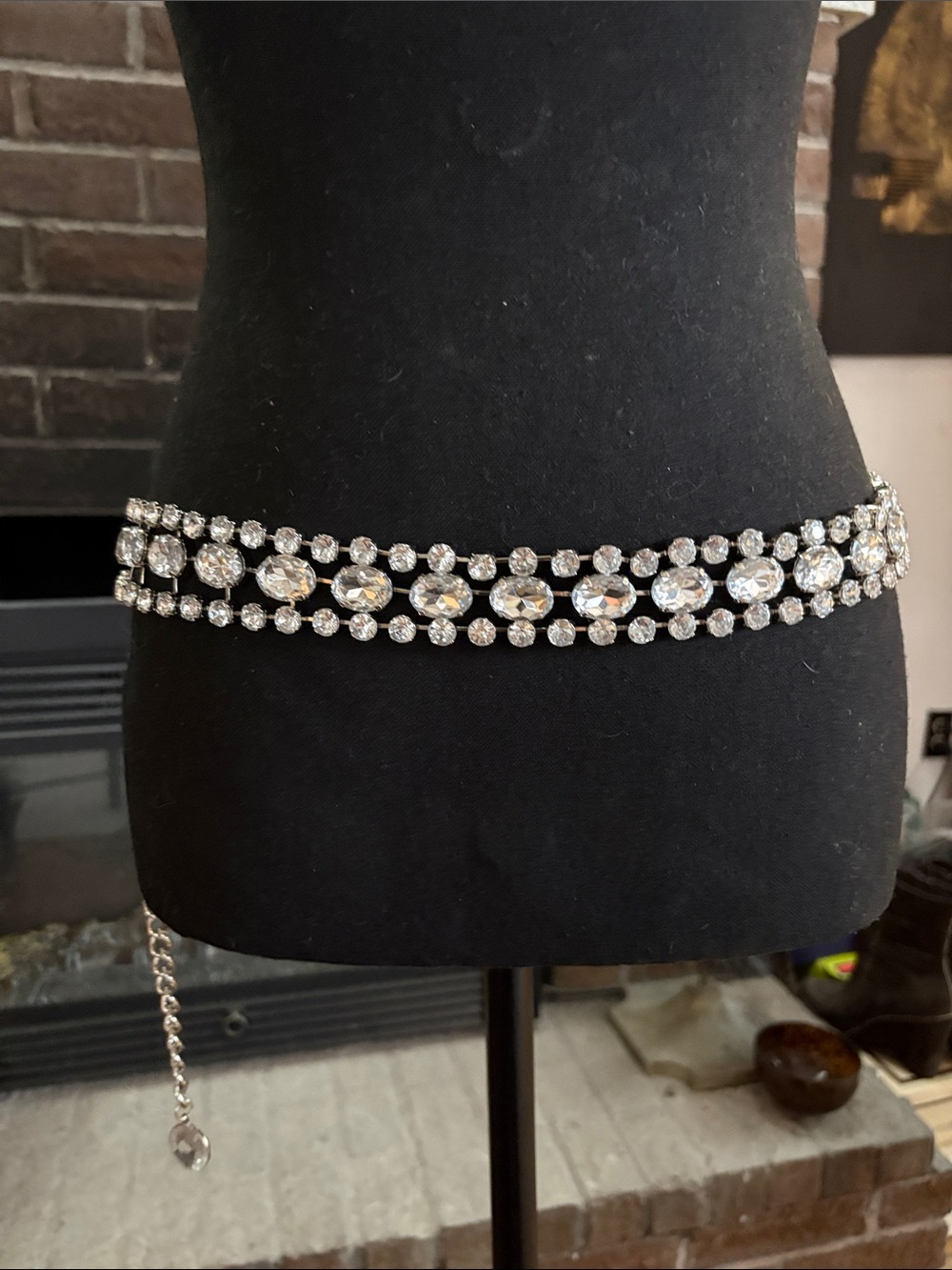 Rhinestone Crystal Chain Waist Belt - Silver